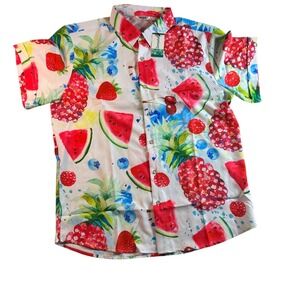 Simmashah Fruit Print Button Down Shirt - Watermelon Strawberry Pineapple